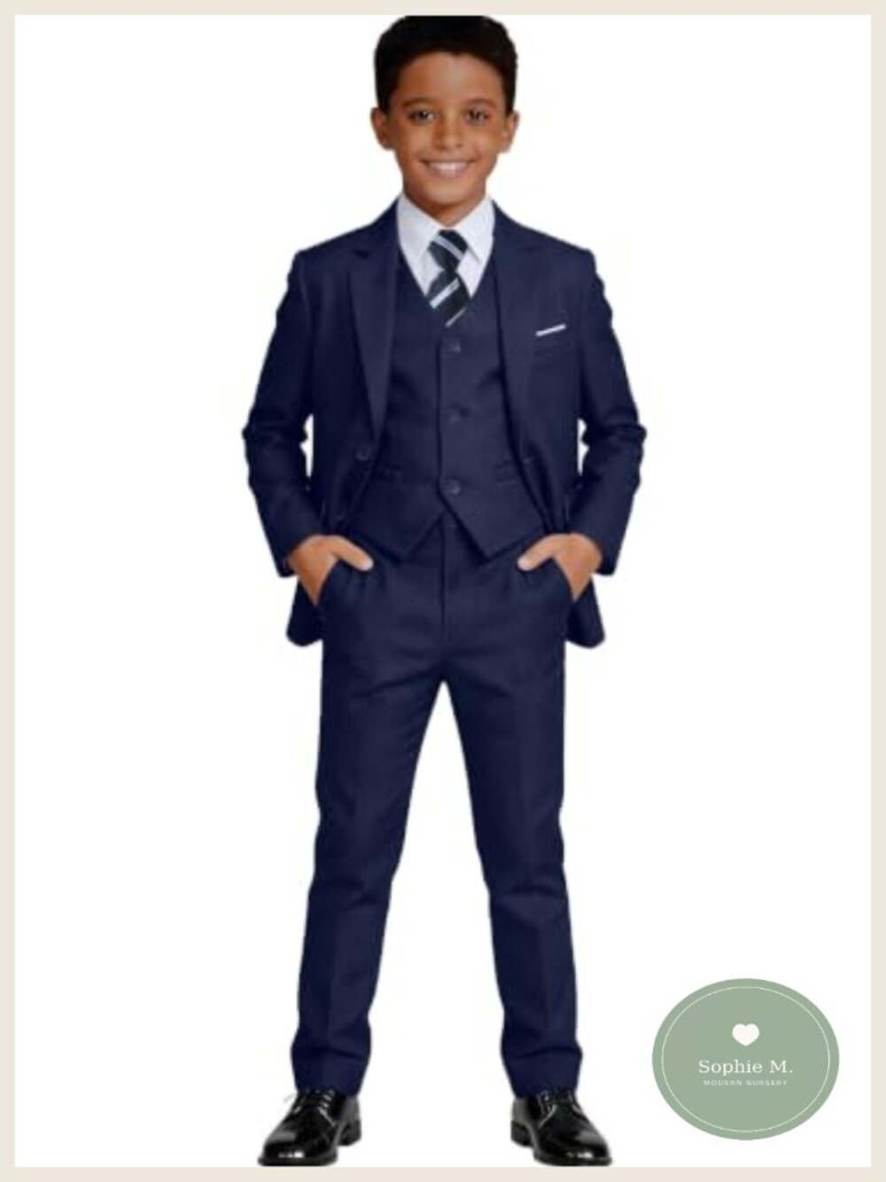Boys Formal Tuxedo Suit 5-Piece Set Slim Fit Kids Ring Bearer Outfit Toddler